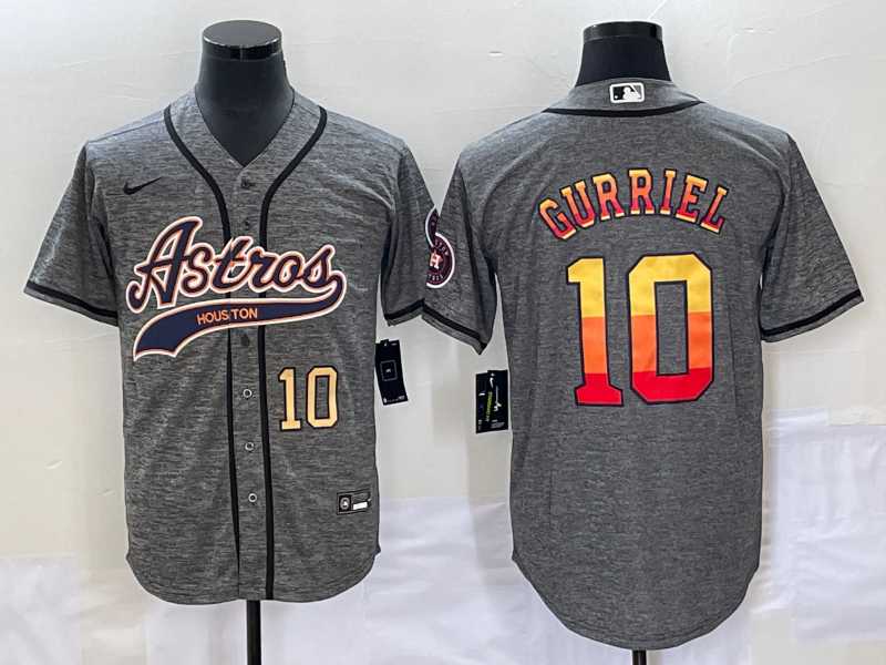 Men%27s Houston Astros #10 Yuli Gurriel Number Grey Gridiron Cool Base Stitched Baseball Jersey